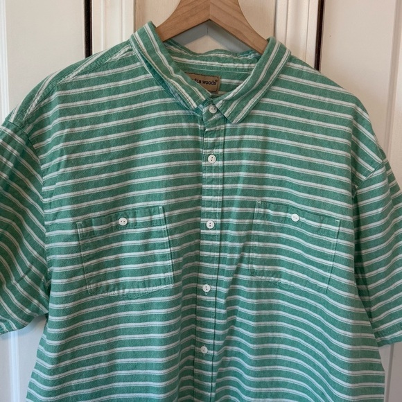 Scandia Woods Men’s Green/White Striped 100% Cotton Button Down Short Sleeve 2XL - Picture 4 of 11